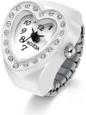 Unisex White Analog Quartz Easy Read Adjustable Modern Heart Finger Ring Watch